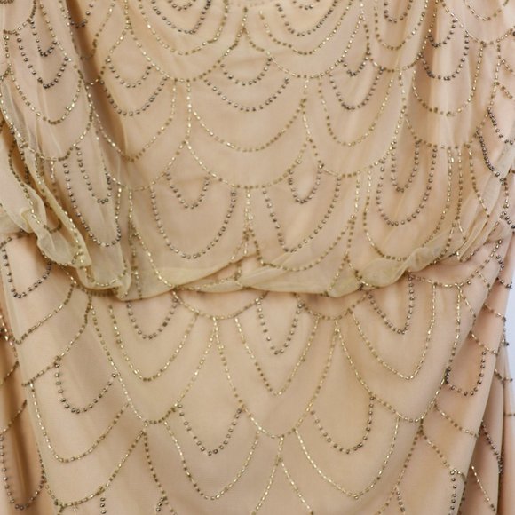 Candela Marseille Beaded Blouson Gown Maxi Dress Formal Evening Gold Cream - Picture 7 of 10